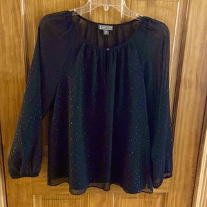 Point Sur long sleeve sheer black blouse with black cami.